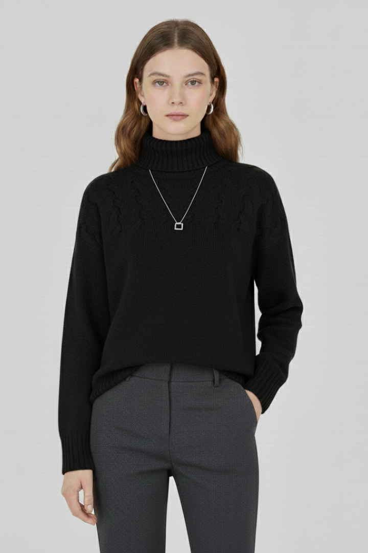 Women's Cable Knit Turtleneck Sweater, Chunky Ribbed Plus Size Pullover
