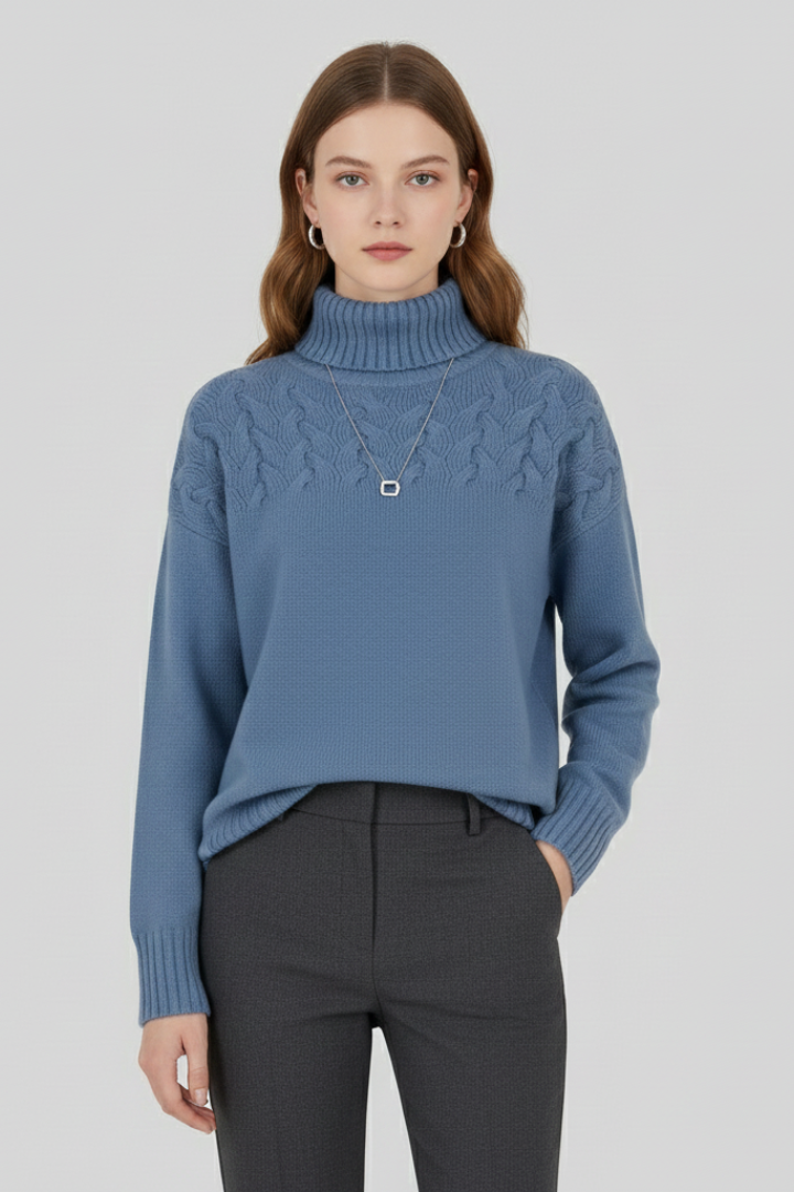 Women's Cable Knit Turtleneck Sweater, Chunky Ribbed Plus Size Pullover