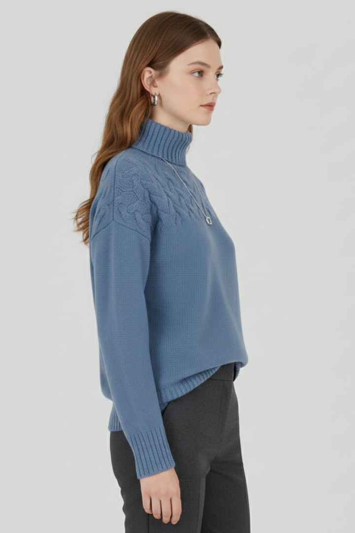 Women's Cable Knit Turtleneck Sweater, Chunky Ribbed Plus Size Pullover