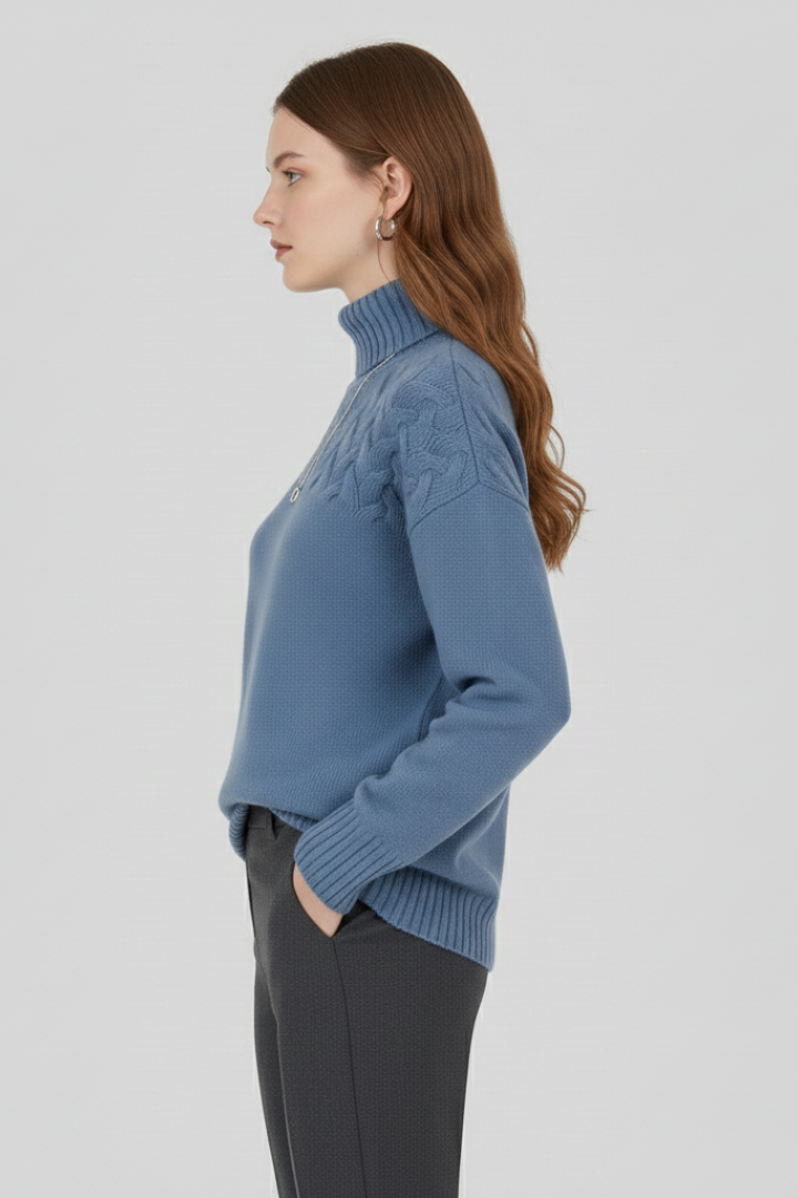 Women's Cable Knit Turtleneck Sweater, Chunky Ribbed Plus Size Pullover