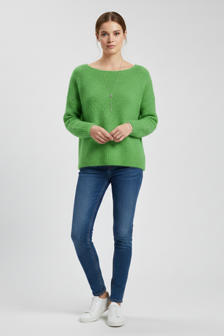 Women's Oversized Brushed Knit Sweater, Wide Neck Drop Shoulder Pullover