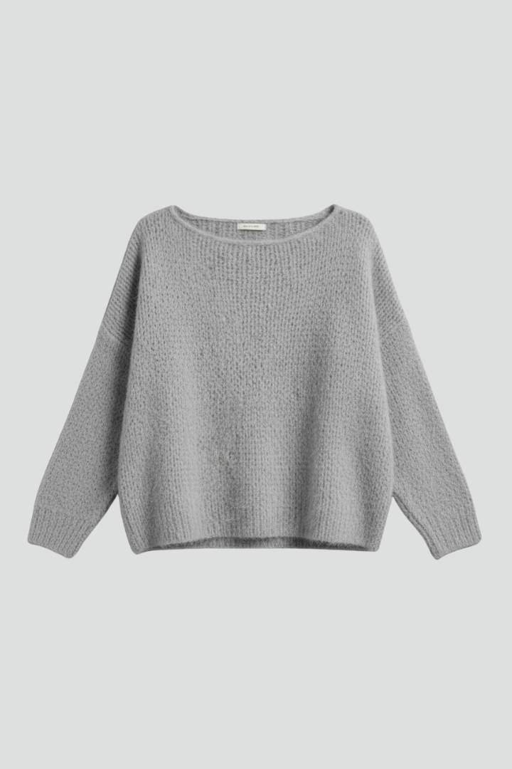 Women's Oversized Brushed Knit Sweater, Wide Neck Drop Shoulder Pullover