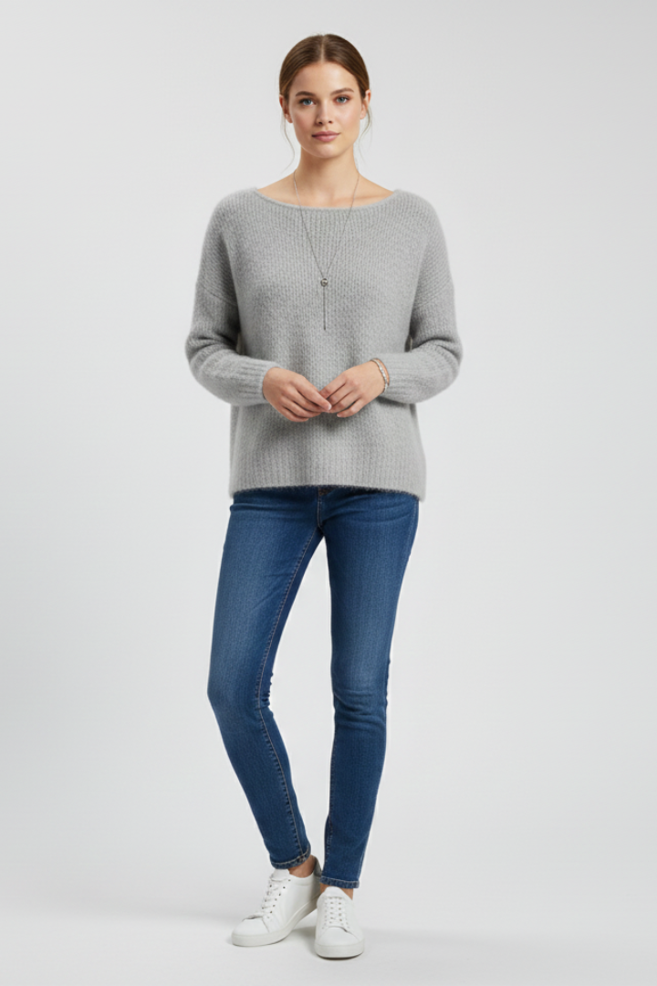 Women's Oversized Brushed Knit Sweater, Wide Neck Drop Shoulder Pullover
