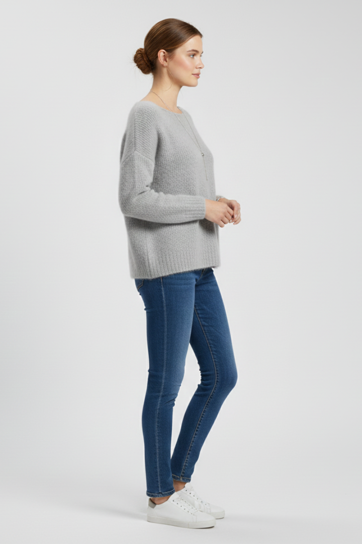 Women's Oversized Brushed Knit Wide Neck Sweater, view 3