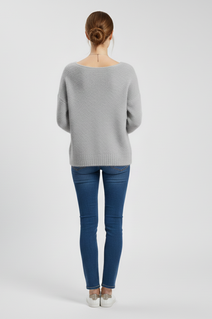 Women's Oversized Brushed Knit Sweater, Wide Neck Drop Shoulder Pullover