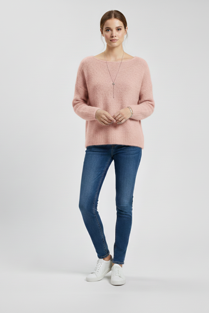 Women's Oversized Brushed Knit Sweater, Wide Neck Drop Shoulder Pullover