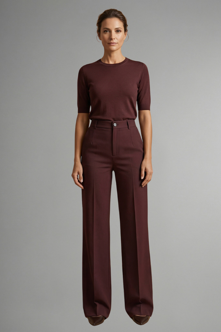 Women's High-Rise Pull-On Straight Leg Pants in Wine Red