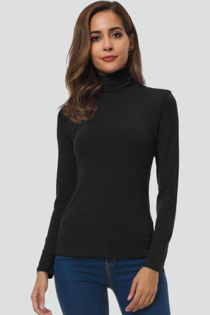 Women's Slim-Fit Solid Knit Turtleneck Sweater in Black
