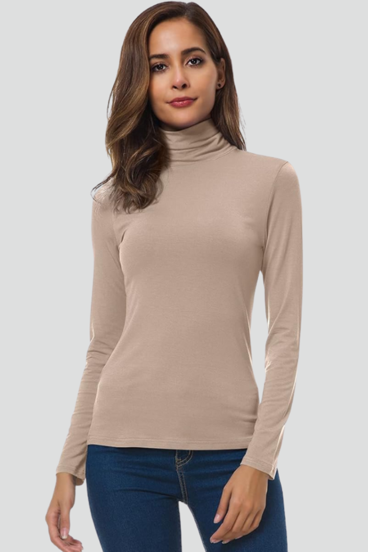 Women's Turtleneck Sweater, Slim Fit Solid Knit Long Sleeve Pullover