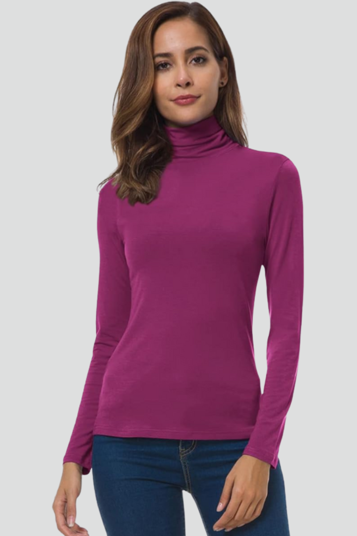 Women's Slim-Fit Solid Knit Turtleneck Sweater in Fuchsia