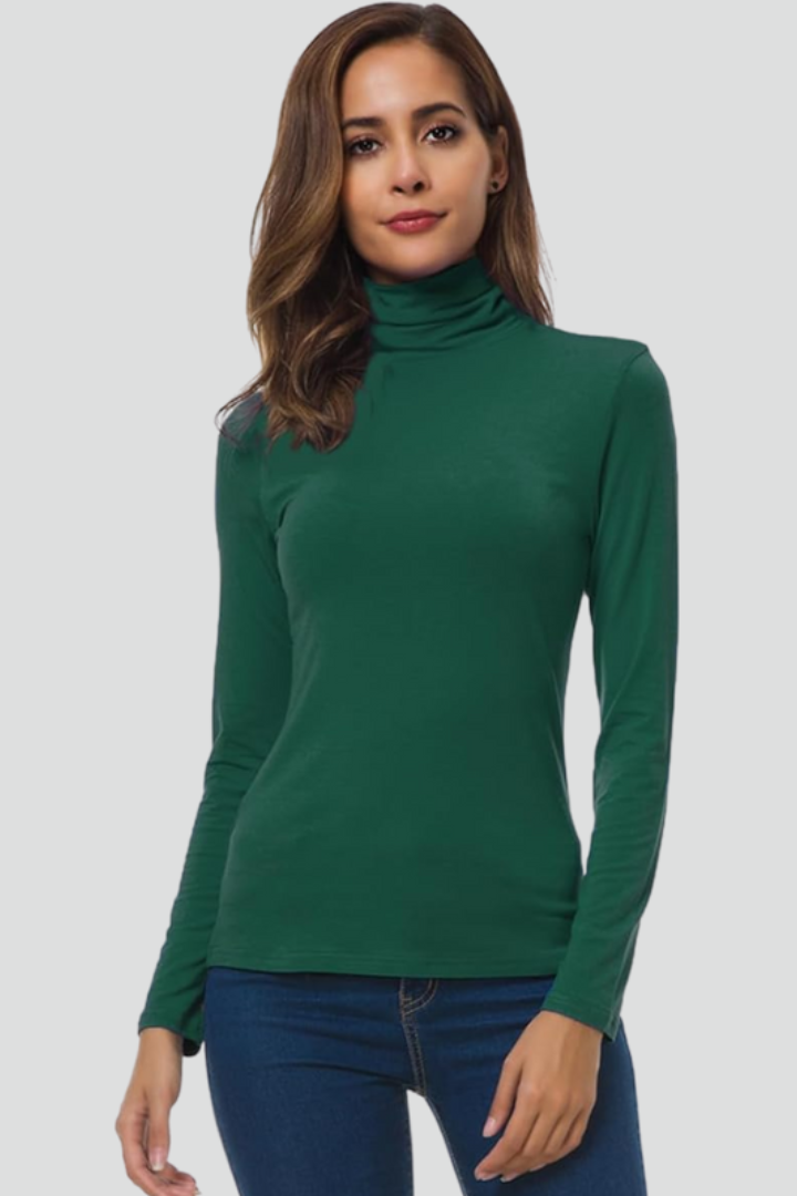 Women's Turtleneck Sweater, Slim Fit Solid Knit Long Sleeve Pullover