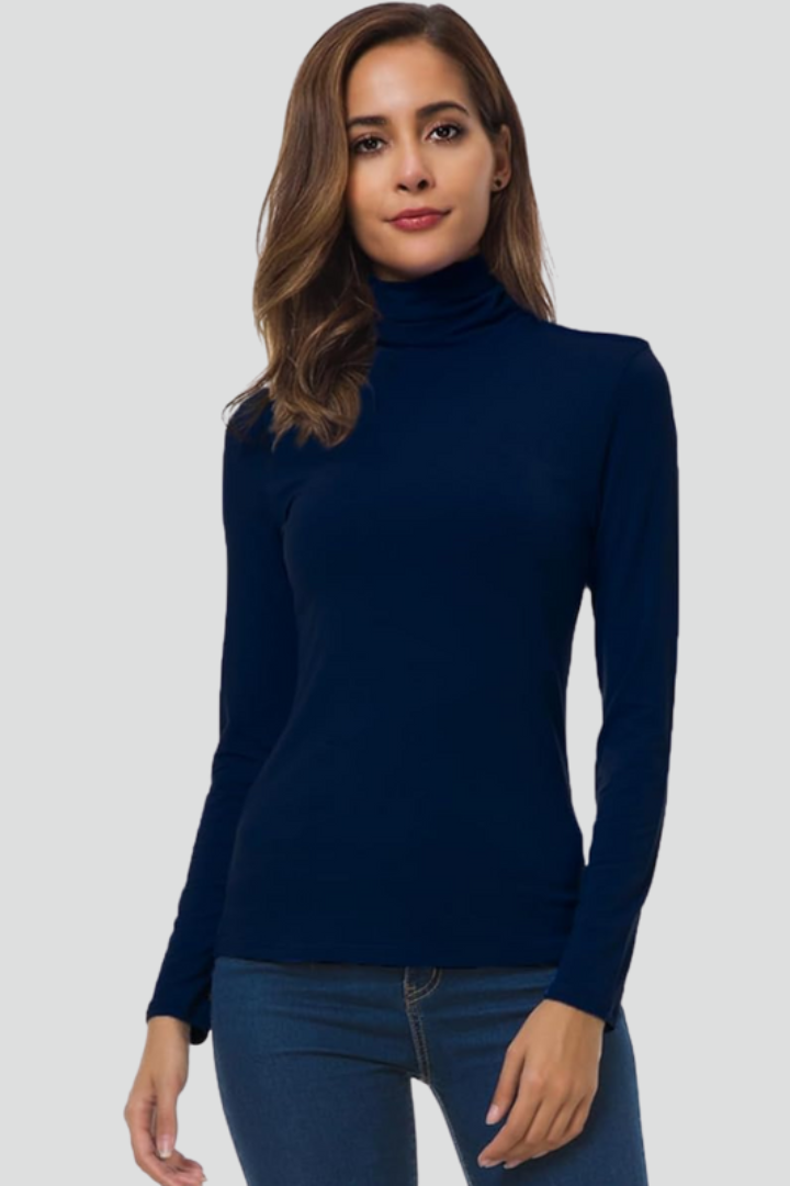 Women's Slim-Fit Solid Knit Turtleneck Sweater in Navy Blue