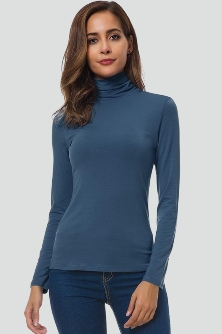 Women's Turtleneck Sweater, Slim Fit Solid Knit Long Sleeve Pullover