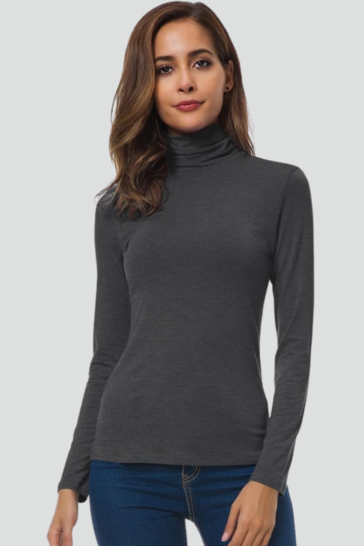 Women's Slim-Fit Solid Knit Turtleneck Sweater in Dark Gray