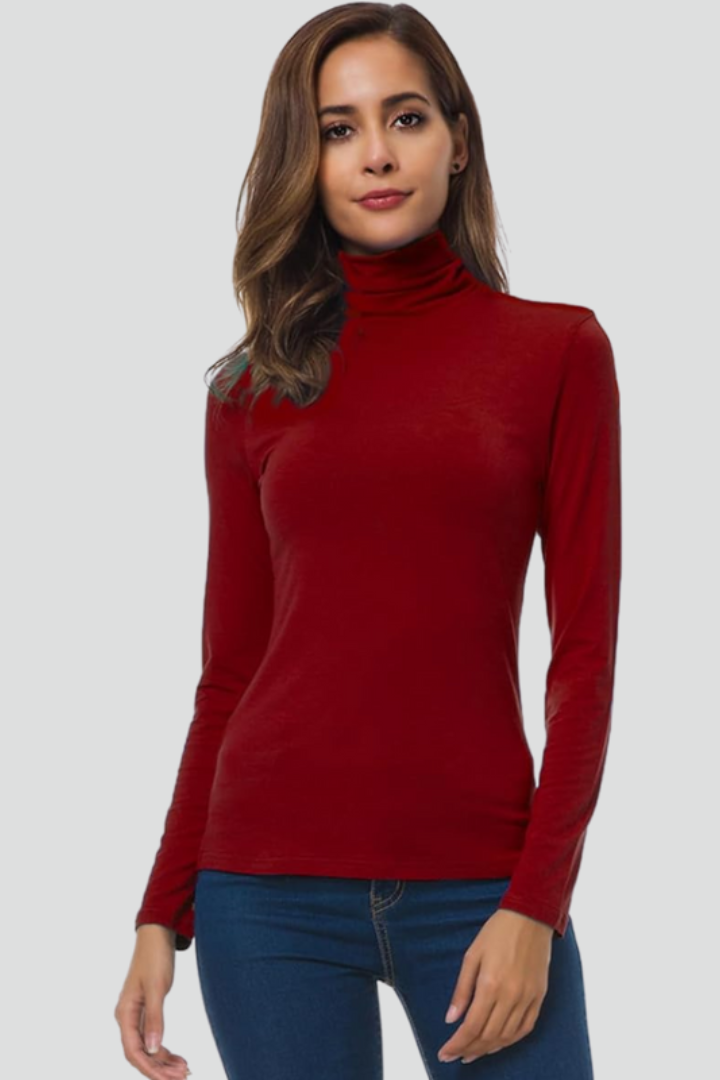Women's Turtleneck Sweater, Slim Fit Solid Knit Long Sleeve Pullover