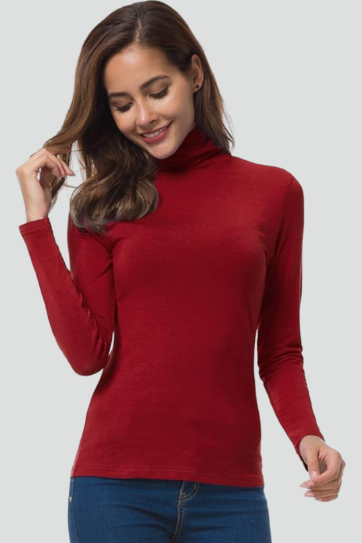 Women's Turtleneck Sweater, Slim Fit Solid Knit Long Sleeve Pullover