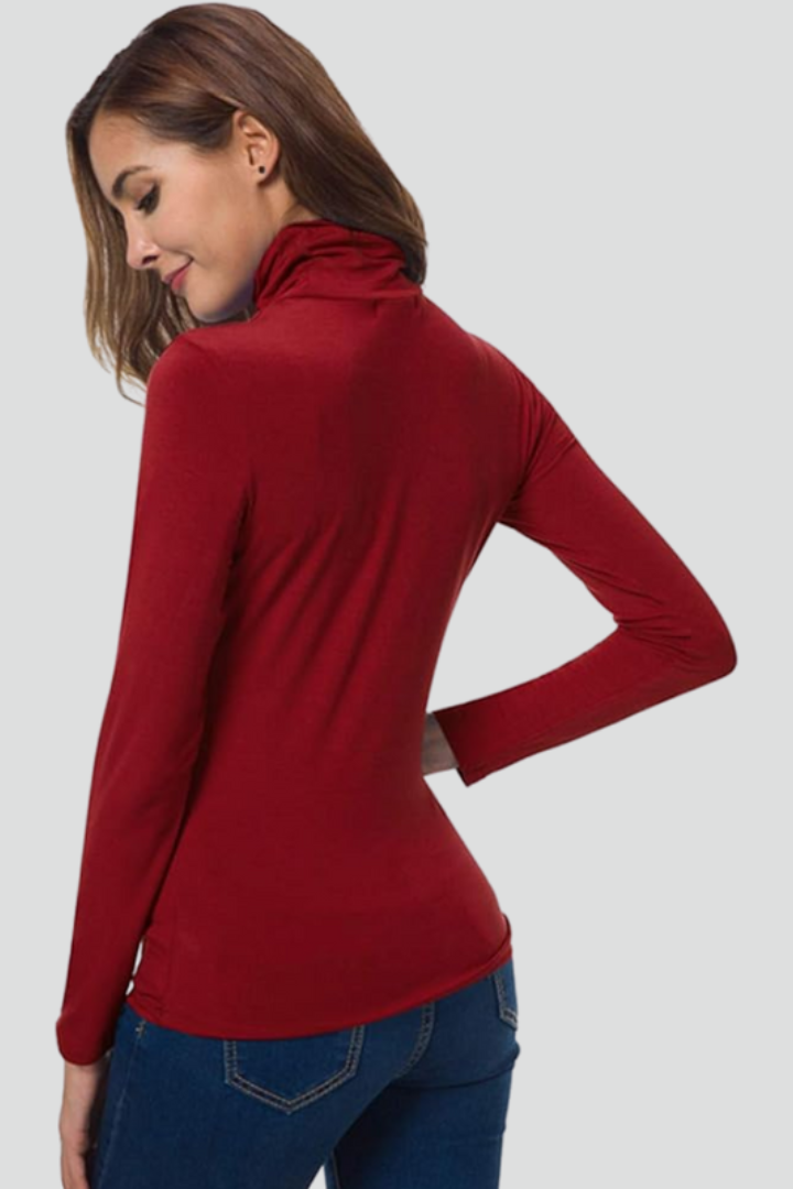 Women's Turtleneck Sweater, Slim Fit Solid Knit Long Sleeve Pullover