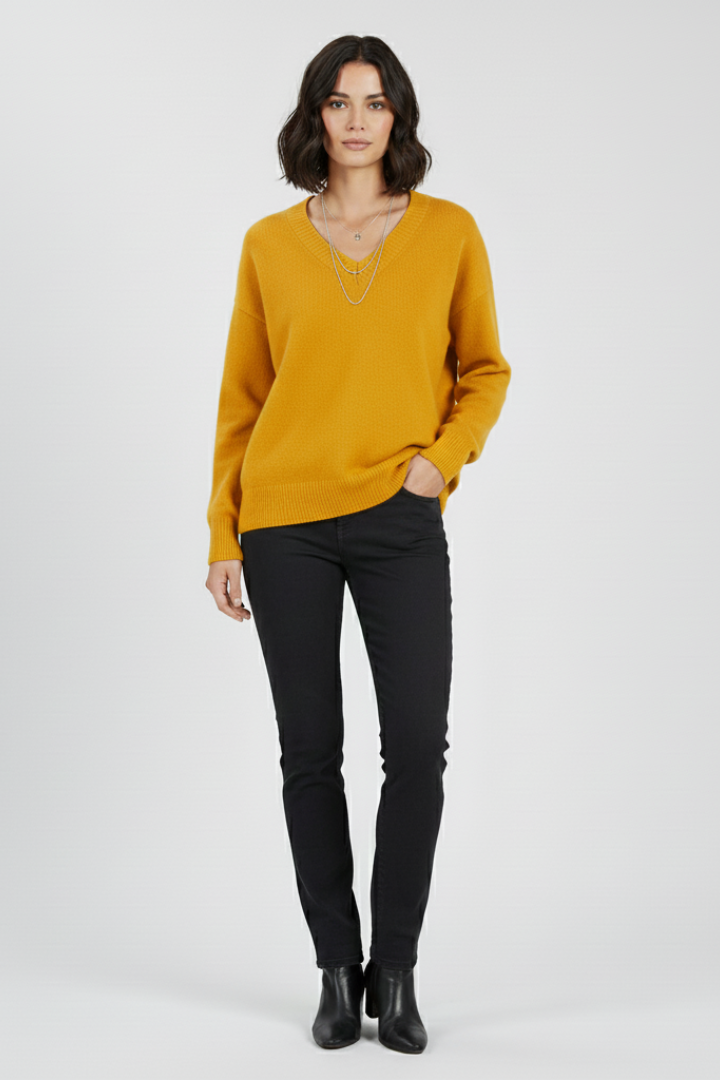 Women's V-Neck Pullover Sweater, Long Sleeve Soft Knit Top