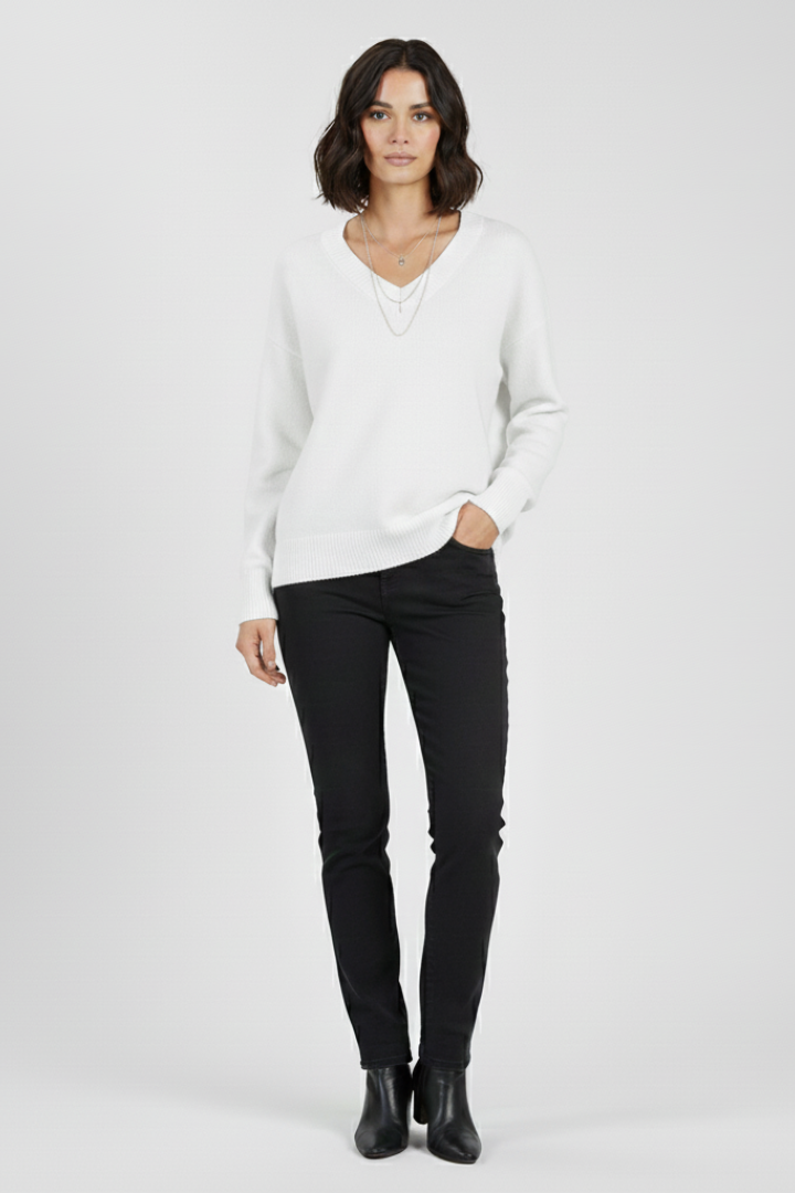 Women's V-Neck Pullover Sweater, Long Sleeve Soft Knit Top
