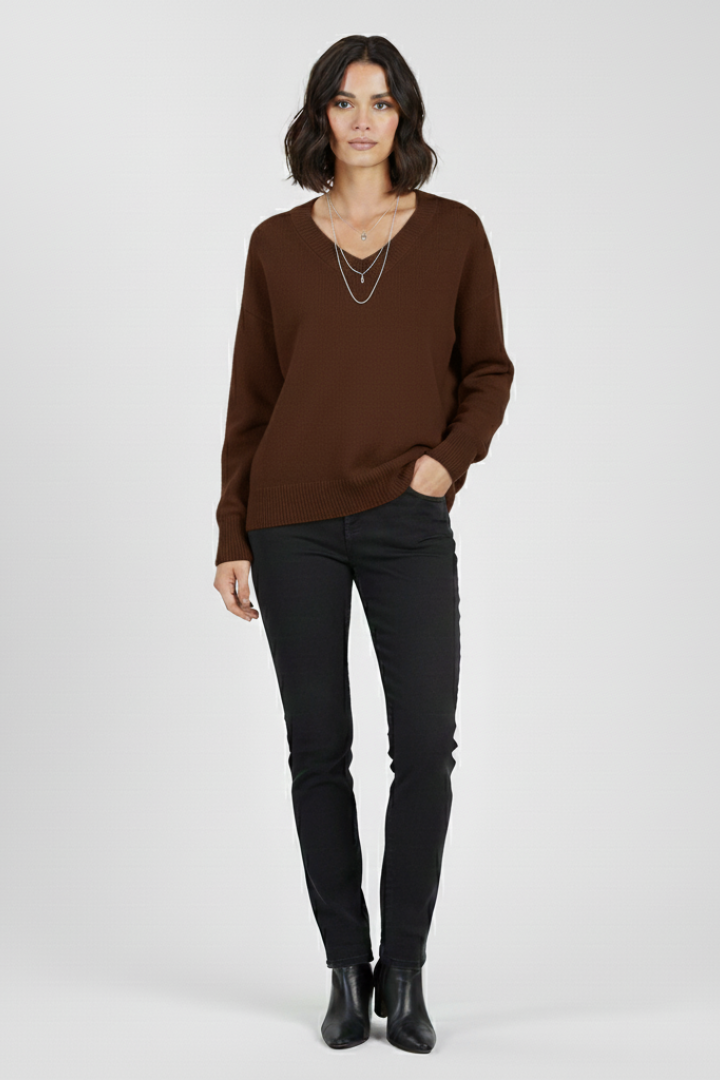 Women's V-Neck Pullover Sweater, Long Sleeve Soft Knit Top