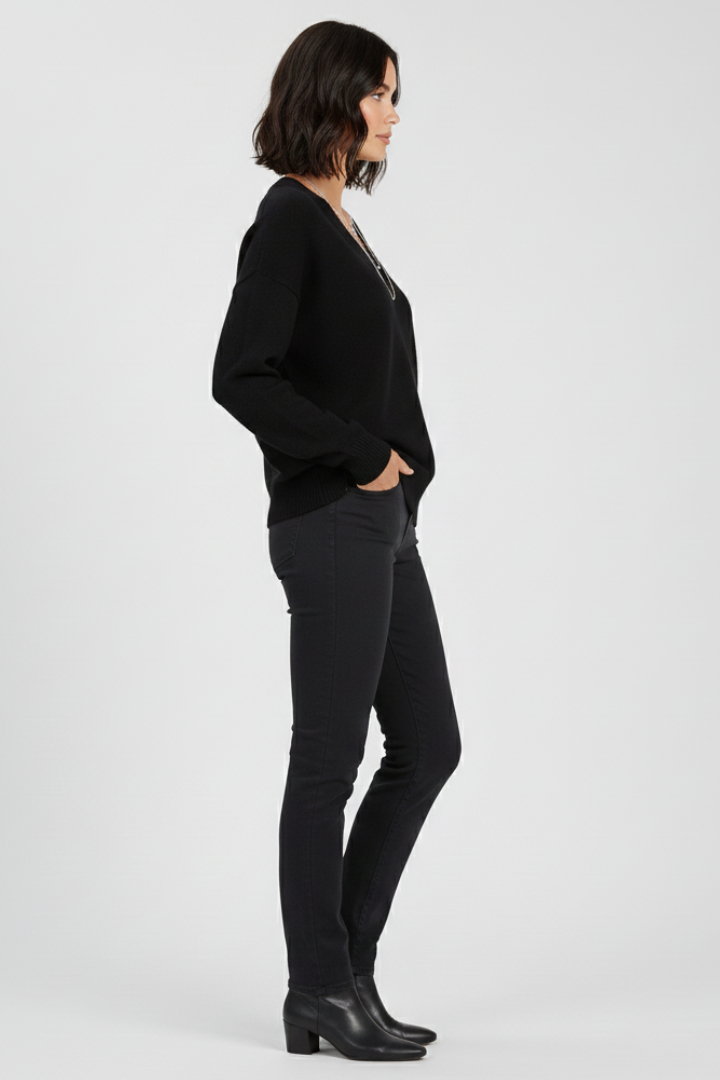 Women's V-Neck Pullover Sweater, Long Sleeve Soft Knit Top