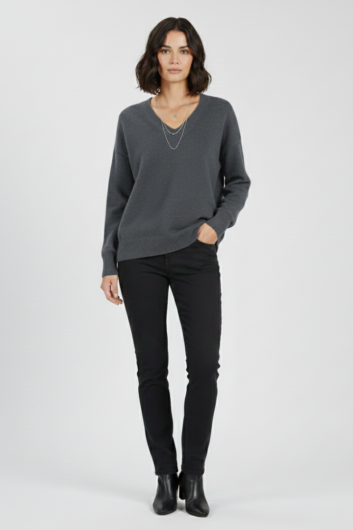Women's V-Neck Pullover Sweater, Long Sleeve Soft Knit Top