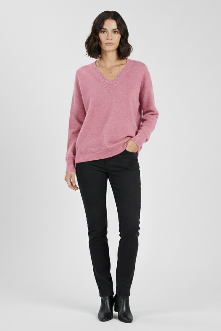 Women's V-Neck Pullover Sweater, Long Sleeve Soft Knit Top