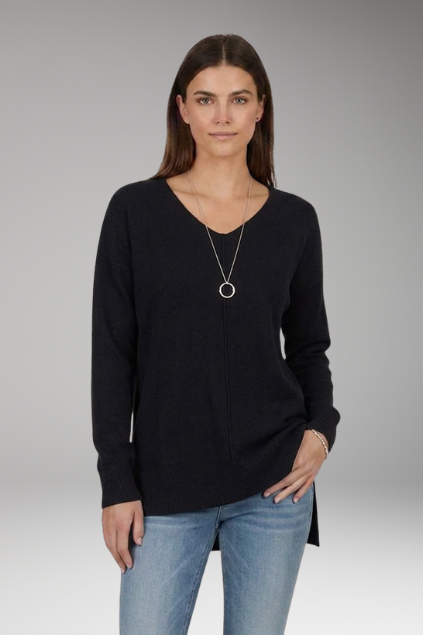 Women's V-Neck Chevron Knit Sweater, Textured Drop Shoulder Pullover