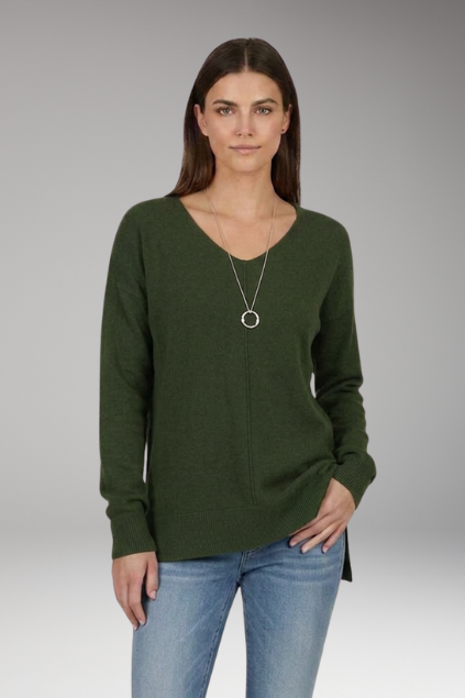 Women's V-Neck Chevron Knit Sweater, Textured Drop Shoulder Pullover
