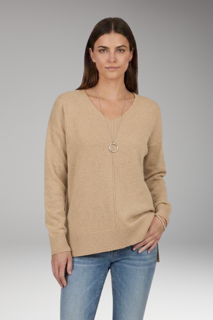 Women's V-Neck Chevron Knit Sweater, Textured Drop Shoulder Pullover