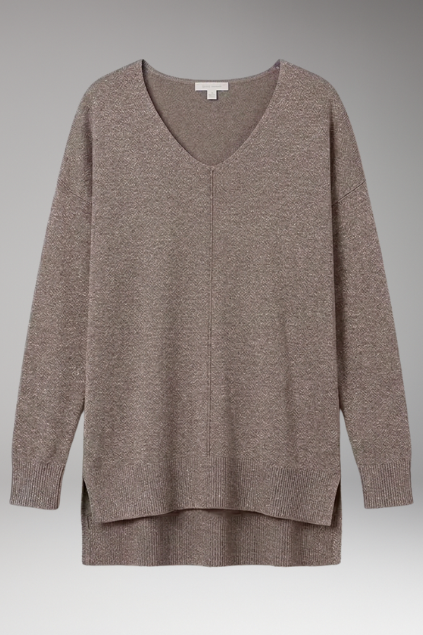 Women's V-Neck Chevron Knit Sweater, Textured Drop Shoulder Pullover