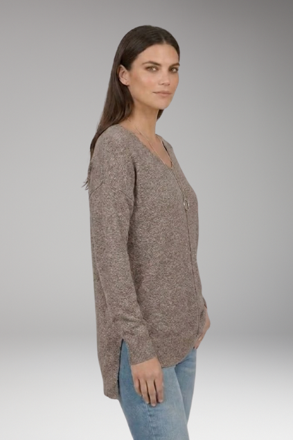 Women's V-Neck Chevron Knit Sweater, Textured Drop Shoulder Pullover