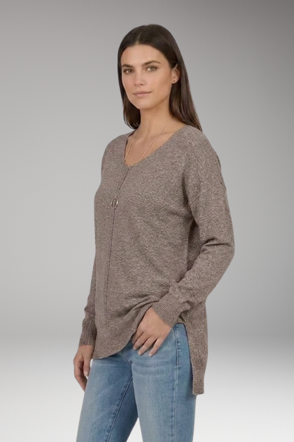 Women's V-Neck Chevron Knit Sweater, Textured Drop Shoulder Pullover