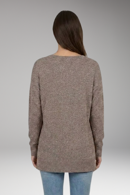 Women's V-Neck Chevron Knit Sweater, Textured Drop Shoulder Pullover