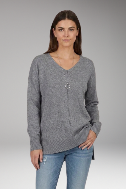 Women's V-Neck Chevron Knit Sweater, Textured Drop Shoulder Pullover
