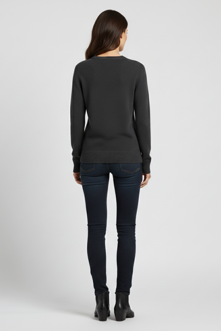 Women's Knit Pullover Sweater, Round Neck Ribbed Hem Casual Top