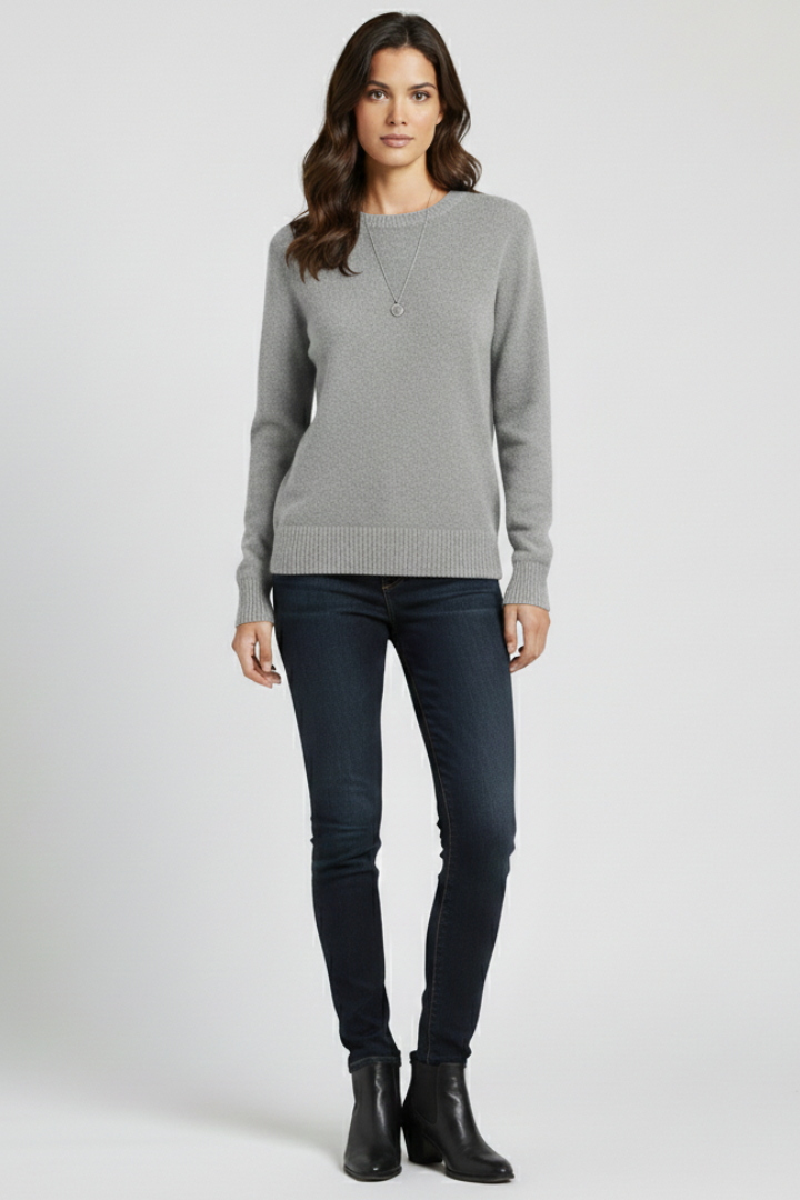 Women's Knit Pullover Sweater, Round Neck Ribbed Hem Casual Top