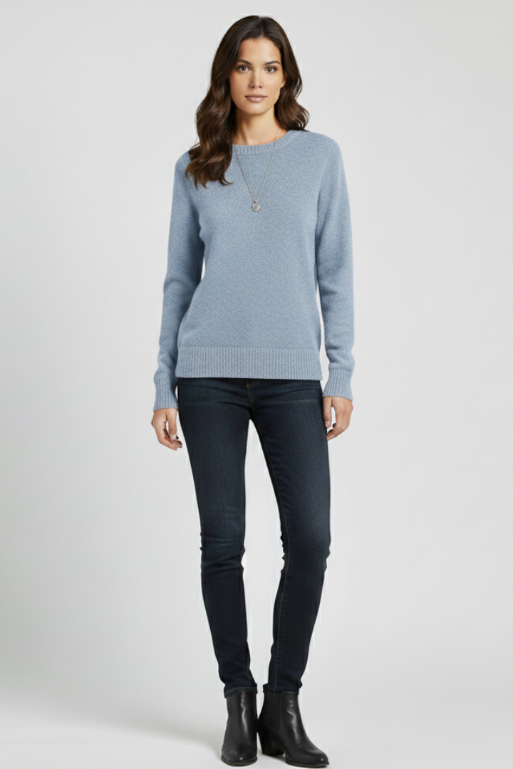 Women's Knit Pullover Sweater, Round Neck Ribbed Hem Casual Top
