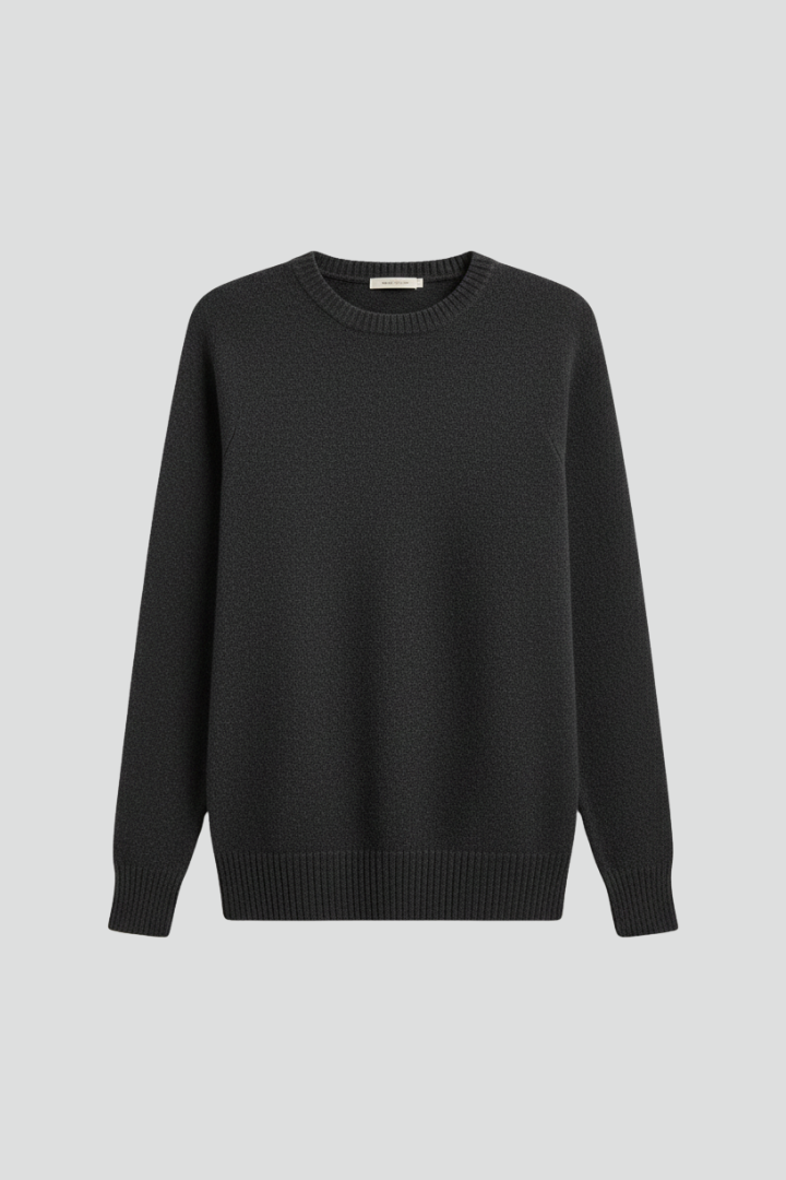 Women's Classic Round Neck Sweater with Ribbed Cuffs and Hem