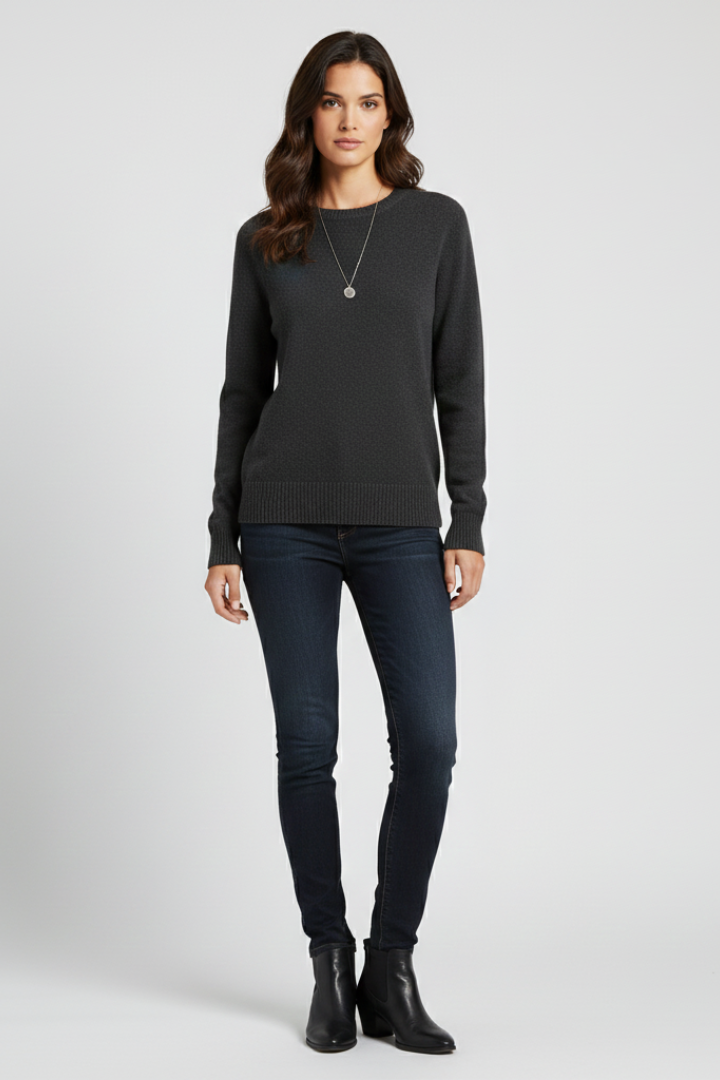Women's Knit Pullover Sweater, Round Neck Ribbed Hem Casual Top