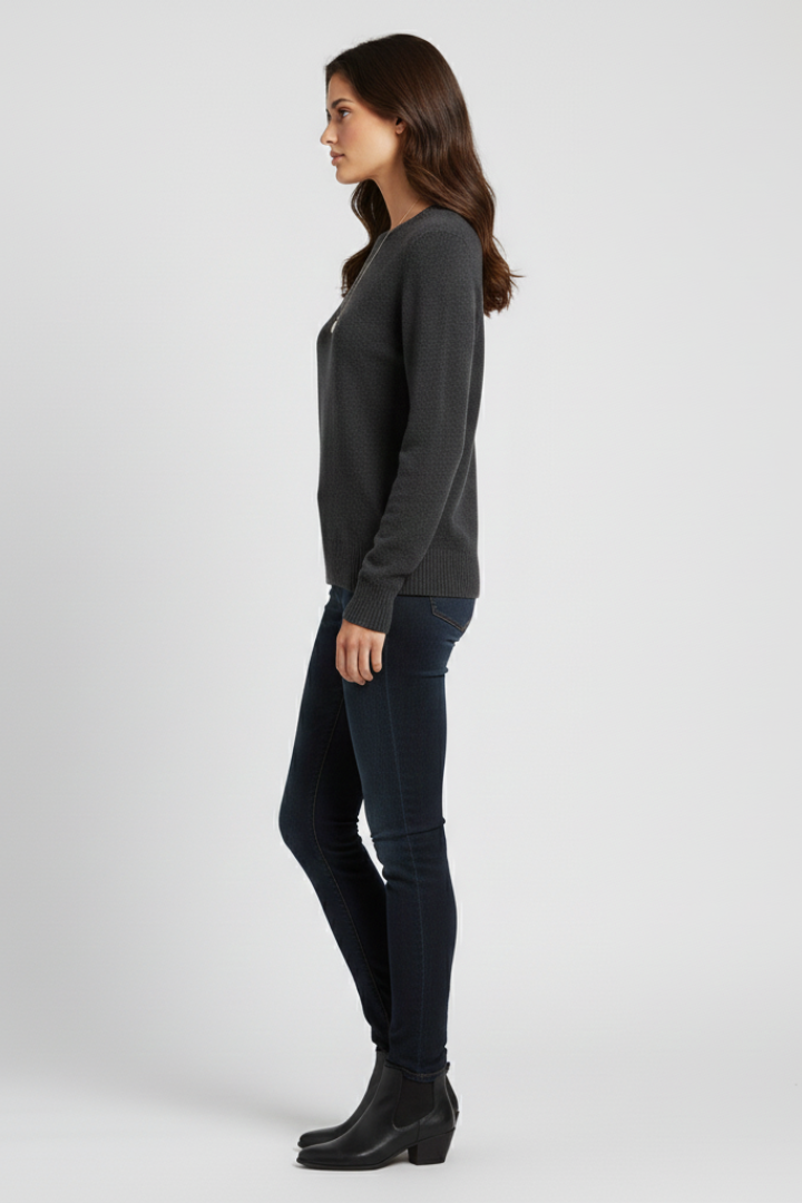Women's Knit Pullover Sweater, Round Neck Ribbed Hem Casual Top