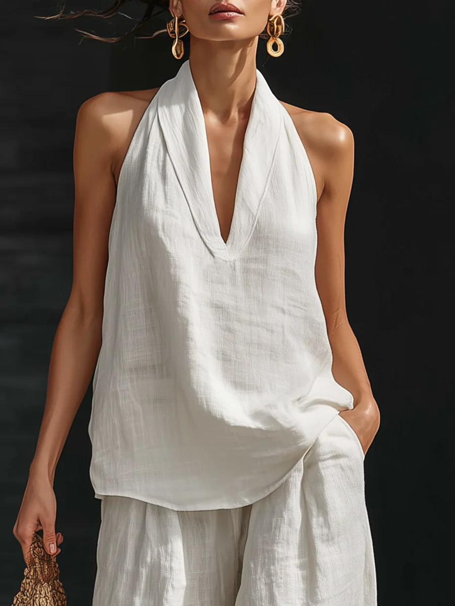 Women's Sleeveless Top and Wide-Leg Pants Two-Piece Set, view 3