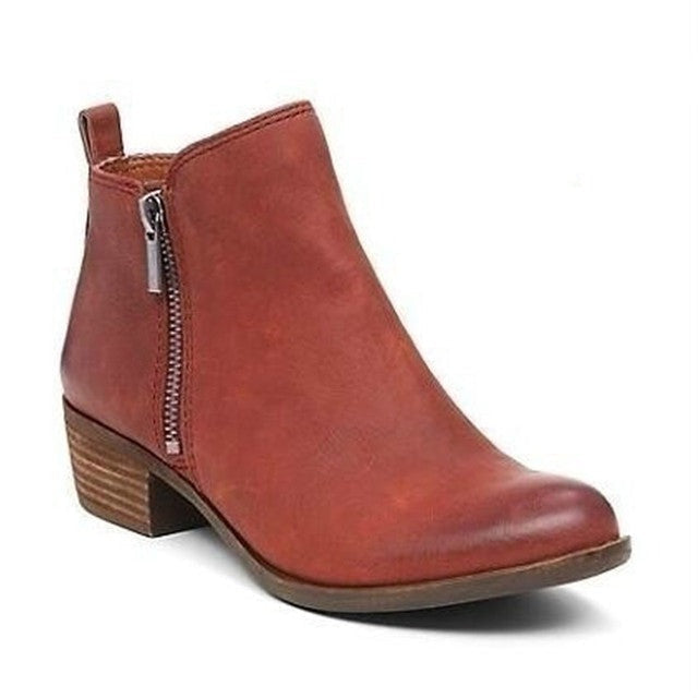Women's Classic Faux Leather Block Heel Ankle Boots with Side Zip, view 3