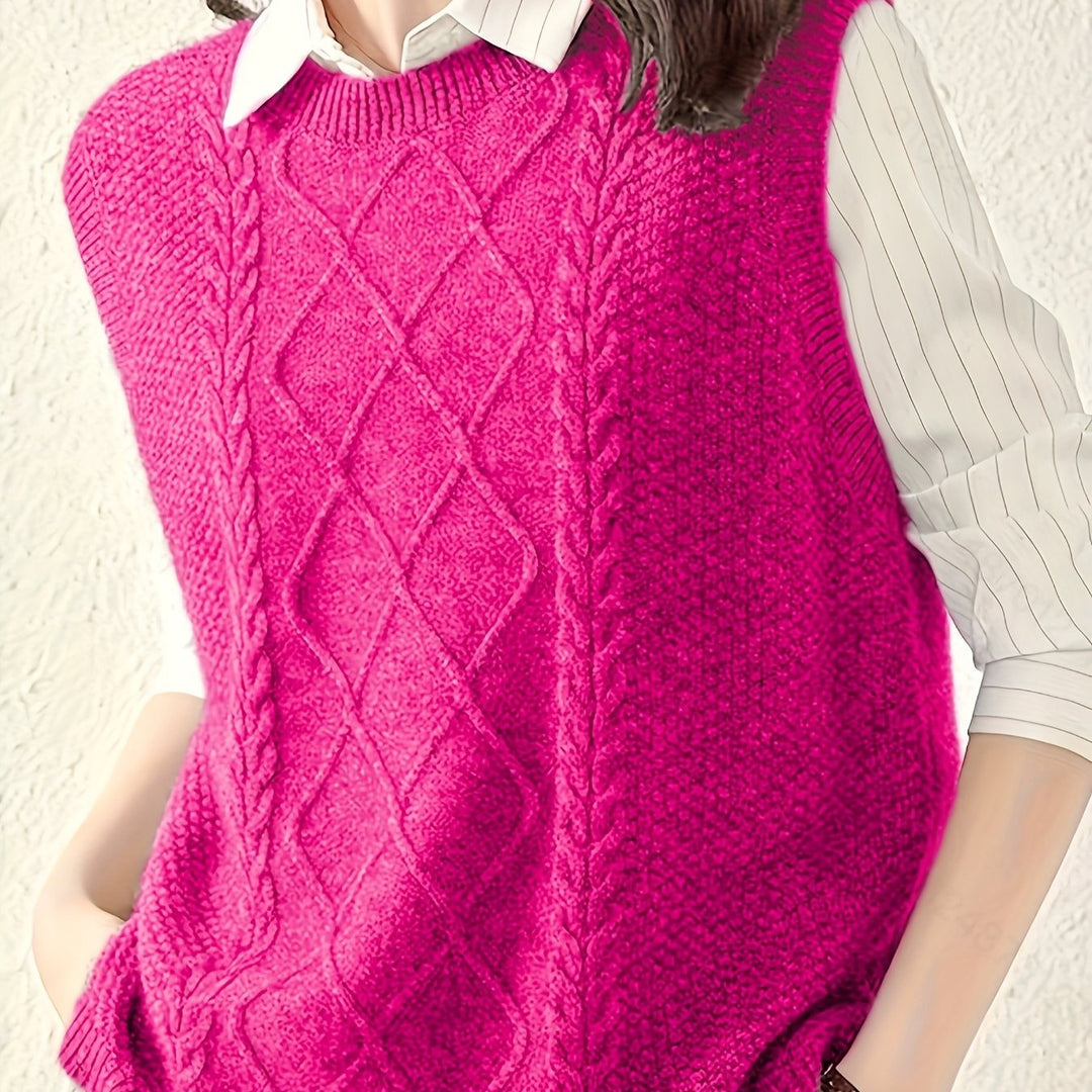 Women's Cable Knit Sweater Vest, Sleeveless V Neck Pullover
