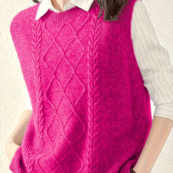 Women's Cable Knit Sweater Vest, Sleeveless V Neck Pullover