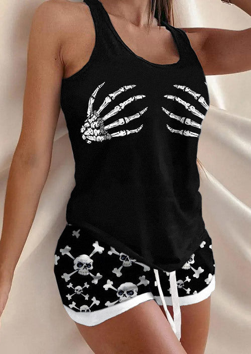 Trick & Treat Pumpkin Ghost Halloween Pajamas | Tank & Shorts