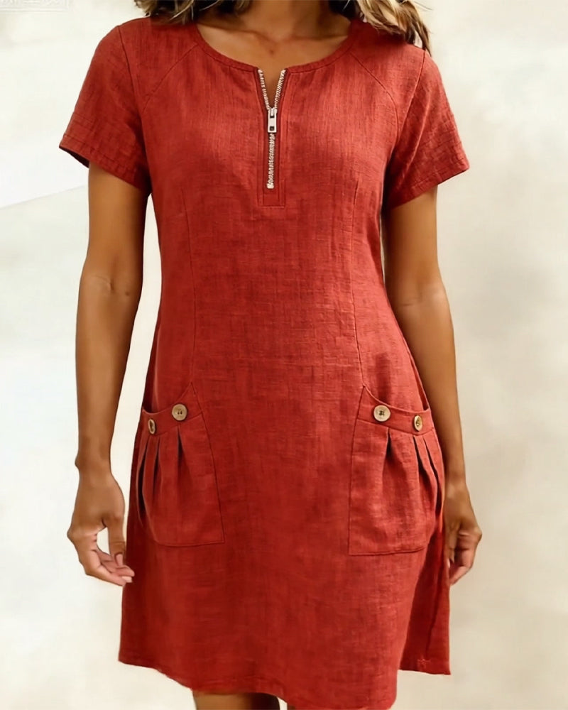 Women's Cotton Relaxed Dress with Front Zipper, view 2