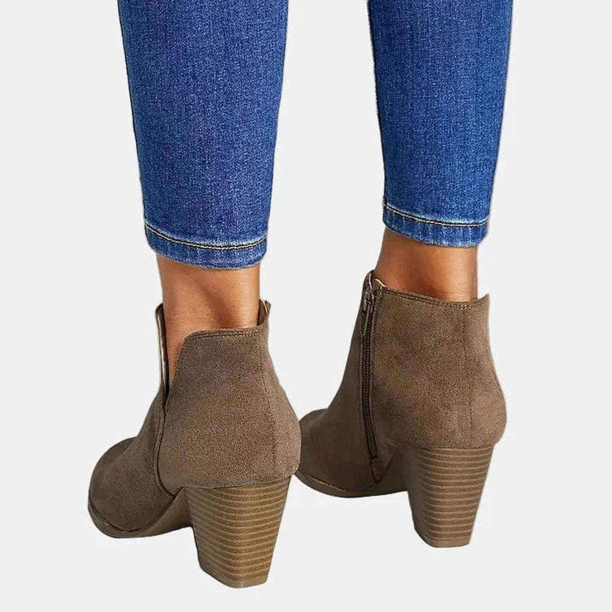 Women's Suede Block Heel Side-Zip Ankle Boots with Rounded Toe, view 4
