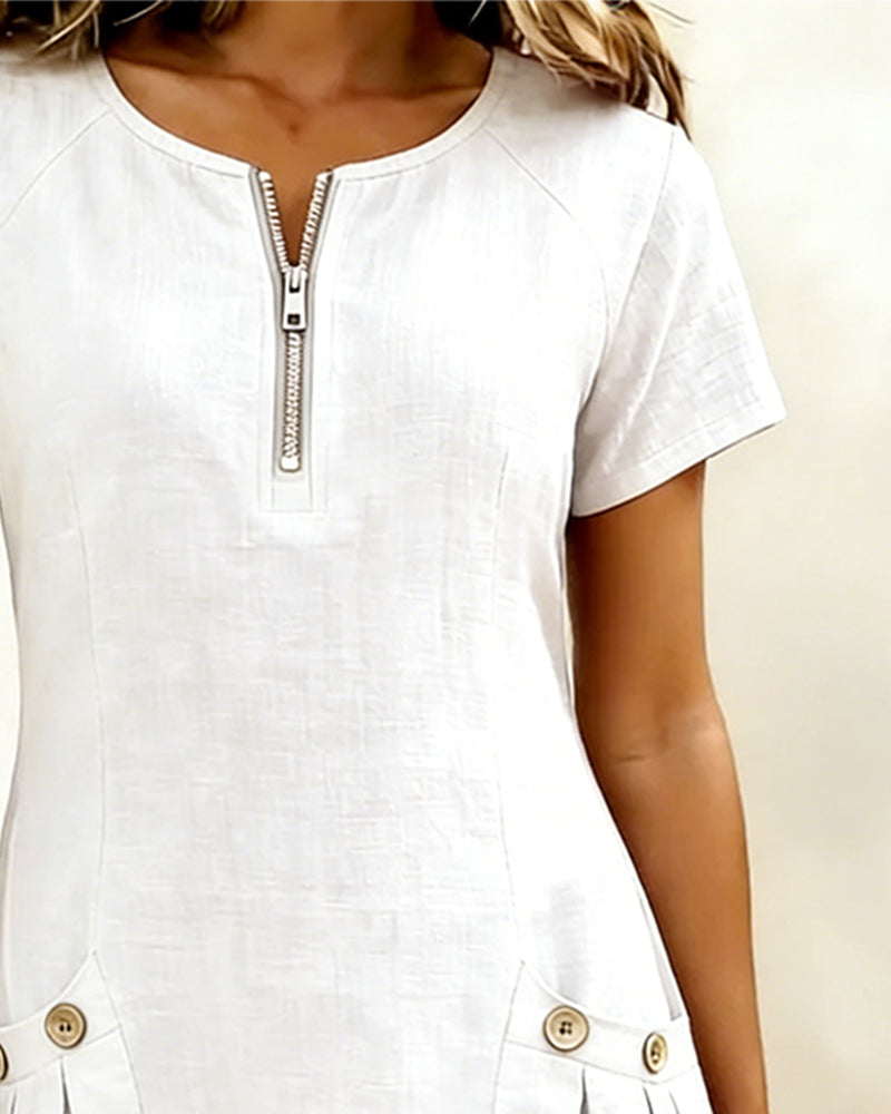 Women's Cotton Relaxed Dress with Front Zipper, view 8