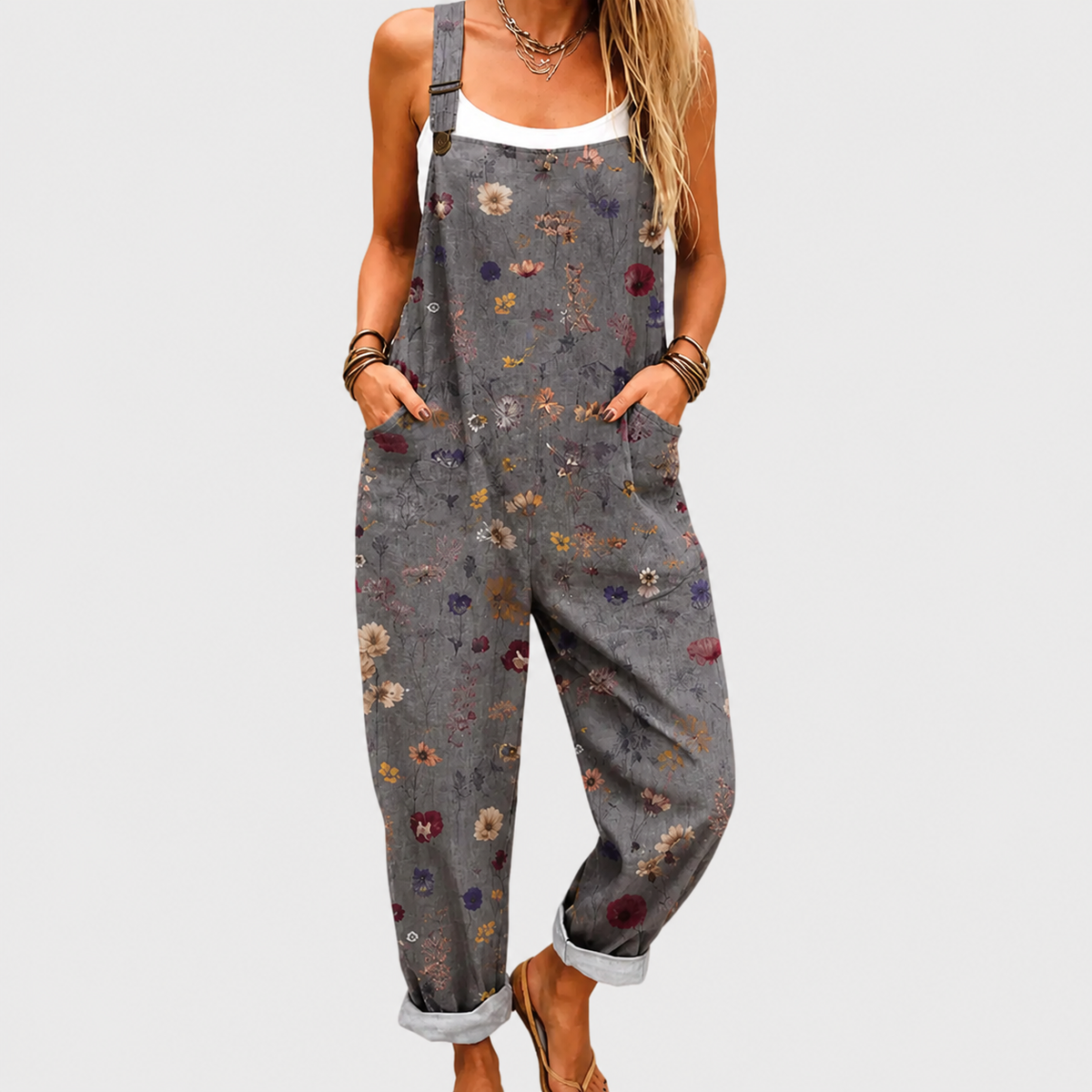 Amara Printed Wide-Leg Jumpsuit with Adjustable Straps